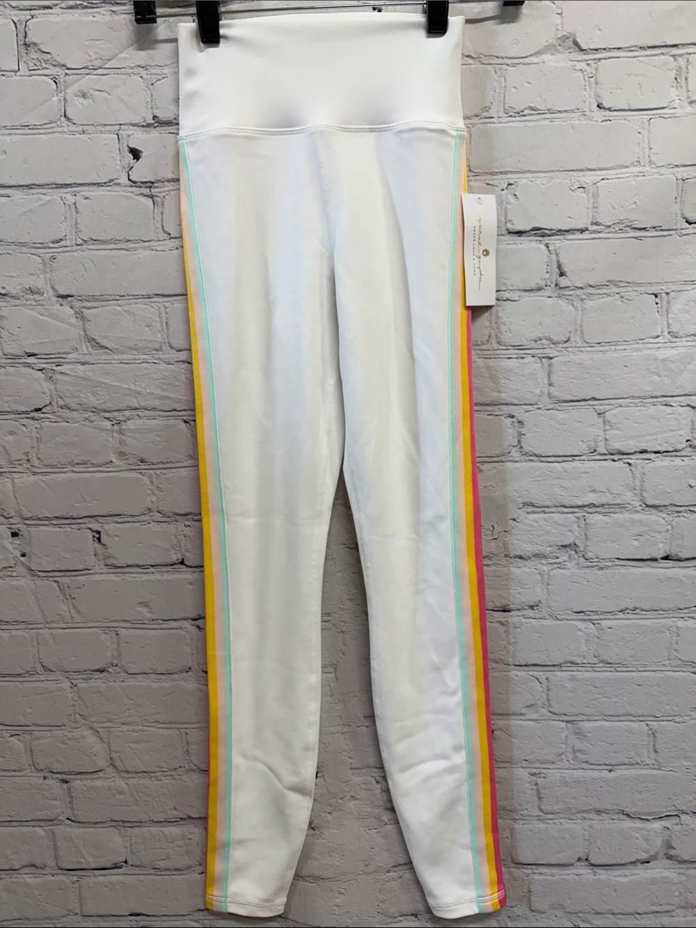 Spiritual Gangster High Waist 7/8 Ankle Leggings in White w/stripes, XS
